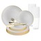 Gray with Gold Organic Round Disposable Plastic Wedding Value Set (120 Settings)